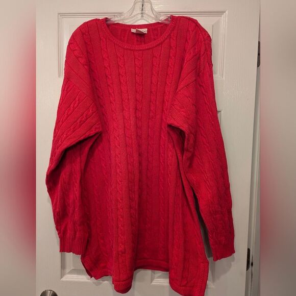 Talbots Red Cable Knit long fisherman Sweater Valentine's day soft cotton sz XL - Picture 1 of 6